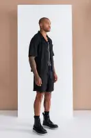 Show Up Short Sleeve Cuban Shirt(Black,S)