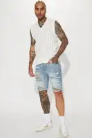 Back To It Distressed Raw Hem Slim Denim Shorts(Light Wash,30)