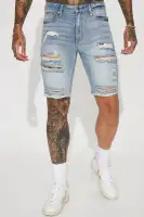 Back To It Distressed Raw Hem Slim Denim Shorts(Light Wash,30)
