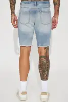 Back To It Distressed Raw Hem Slim Denim Shorts(Light Wash,30)