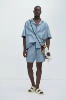 Bahamas Linen Cuban Boxy Shirt(Blue,S)
