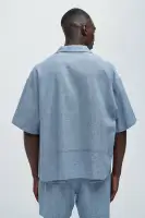 Bahamas Linen Cuban Boxy Shirt(Blue,S)