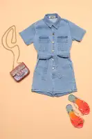 Mini Living Life Denim Romper(Light Wash,2)