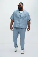 Bahamas Linen Cuban Boxy Shirt(Blue,S)