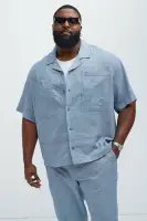 Bahamas Linen Cuban Boxy Shirt(Blue,S)