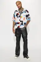 Brush Away Button Up Shirt(White/combo,S)