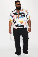 Brush Away Button Up Shirt(White/combo,S)
