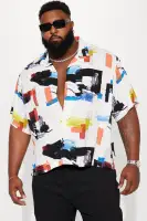 Brush Away Button Up Shirt(White/combo,S)