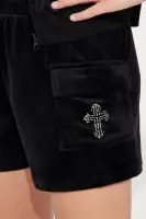 Mini Let's Cross Path Velour Hoodie And Cargo Short Set(Black,4/5)
