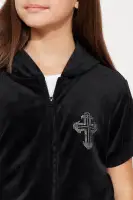 Mini Let's Cross Path Velour Hoodie And Cargo Short Set(Black,4/5)