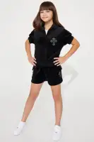 Mini Let's Cross Path Velour Hoodie And Cargo Short Set