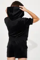 Mini Let's Cross Path Velour Hoodie And Cargo Short Set(Black,4/5)