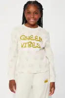 Mini Queen Vibes Fleece Matching Pant Set(Beige,4/5)