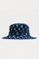 Mini Checkered Denim Bucket Hat(Medium Wash,OS)