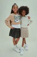 Mini L'Amour Vibes Pullover Sweatshirt and Skirt Set(Oatmeal,4/5)
