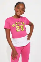 Mini Sporty In Malibu Two-Fer Top Matching Pant Set(Fuchsia,4/5)