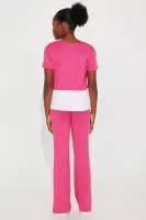 Mini Sporty In Malibu Two-Fer Top Matching Pant Set(Fuchsia,4/5)