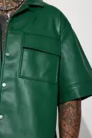 High Stepper Faux Leather Button Up Shirt(Hunter,S)