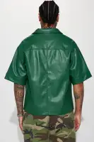 High Stepper Faux Leather Button Up Shirt(Hunter,S)