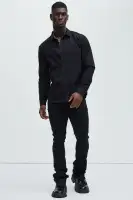 Ryland Cotton Long Sleeve Button Up Shirt(Black,S)