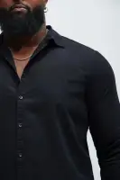 Ryland Cotton Long Sleeve Button Up Shirt(Black,S)