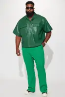 High Stepper Faux Leather Button Up Shirt(Hunter,S)