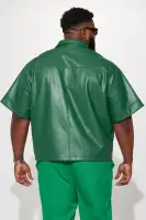 High Stepper Faux Leather Button Up Shirt(Hunter,S)