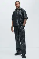 Vesta Faux Leather Shirt(Black,S)