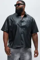 Vesta Faux Leather Shirt(Black,S)