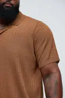 Waterfall Textured Polo Cardigan(Brown,S)