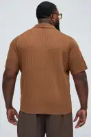 Waterfall Textured Polo Cardigan(Brown,S)