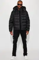 Grenade Like Hooded Puffer Jacket(Black,S)