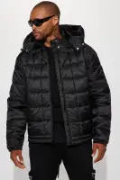 Grenade Like Hooded Puffer Jacket(Black,S)