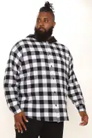 Good Luck Hooded Plaid Flannel Shirt(White/Black,S)