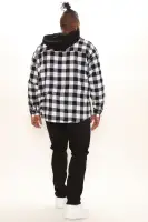 Good Luck Hooded Plaid Flannel Shirt(White/Black,S)