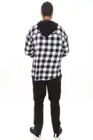 Good Luck Hooded Plaid Flannel Shirt(White/Black,S)