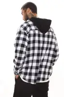 Good Luck Hooded Plaid Flannel Shirt(White/Black,S)