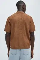 Waterfall Textured Polo Cardigan(Brown,S)