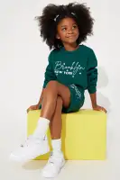 Mini Brooklyn's Cropped Top Fleece Matching Short Set(Teal,4/5)