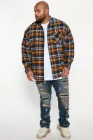 September Long Sleeve Zipper Flannel Shirt(Yellow/combo,S)