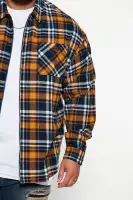 September Long Sleeve Zipper Flannel Shirt(Yellow/combo,S)