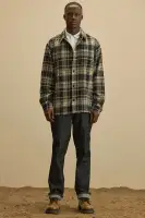 Tondo Plaid Button Up Shirt(Black/combo,S)