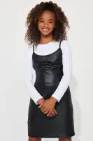 Mini Faux Leather Dress Set(Black,S)