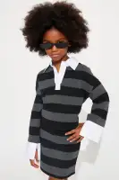 Mini Lindsay Striped Long Sleeve Skirt Set(Black,4/5)