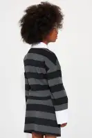Mini Lindsay Striped Long Sleeve Skirt Set(Black,4/5)