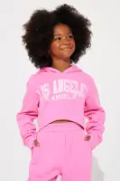 Mini Los Angeles Angel Cropped Fleece Jogger Set(Pink,4/5)