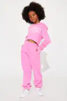 Mini Los Angeles Angel Cropped Fleece Jogger Set(Pink,4/5)
