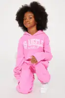 Mini Los Angeles Angel Cropped Fleece Jogger Set(Pink,4/5)