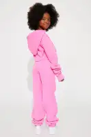 Mini Los Angeles Angel Cropped Fleece Jogger Set(Pink,4/5)