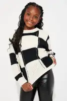 Mini So Into You Sweater With Faux Leather Pant Set(Black/White,7)